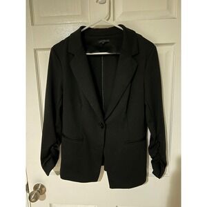 WILLI SMITH Womens Black Ruched Sleeve Blazer Jacket Size L